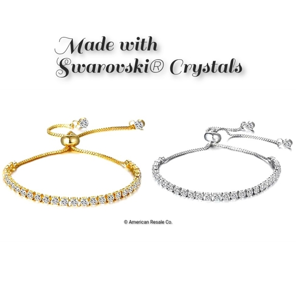 Swarovski® Crystals Elemnts Adjustable Boho Tennis Slider Bracelet - Silver/Gold - Picture 2 of 6